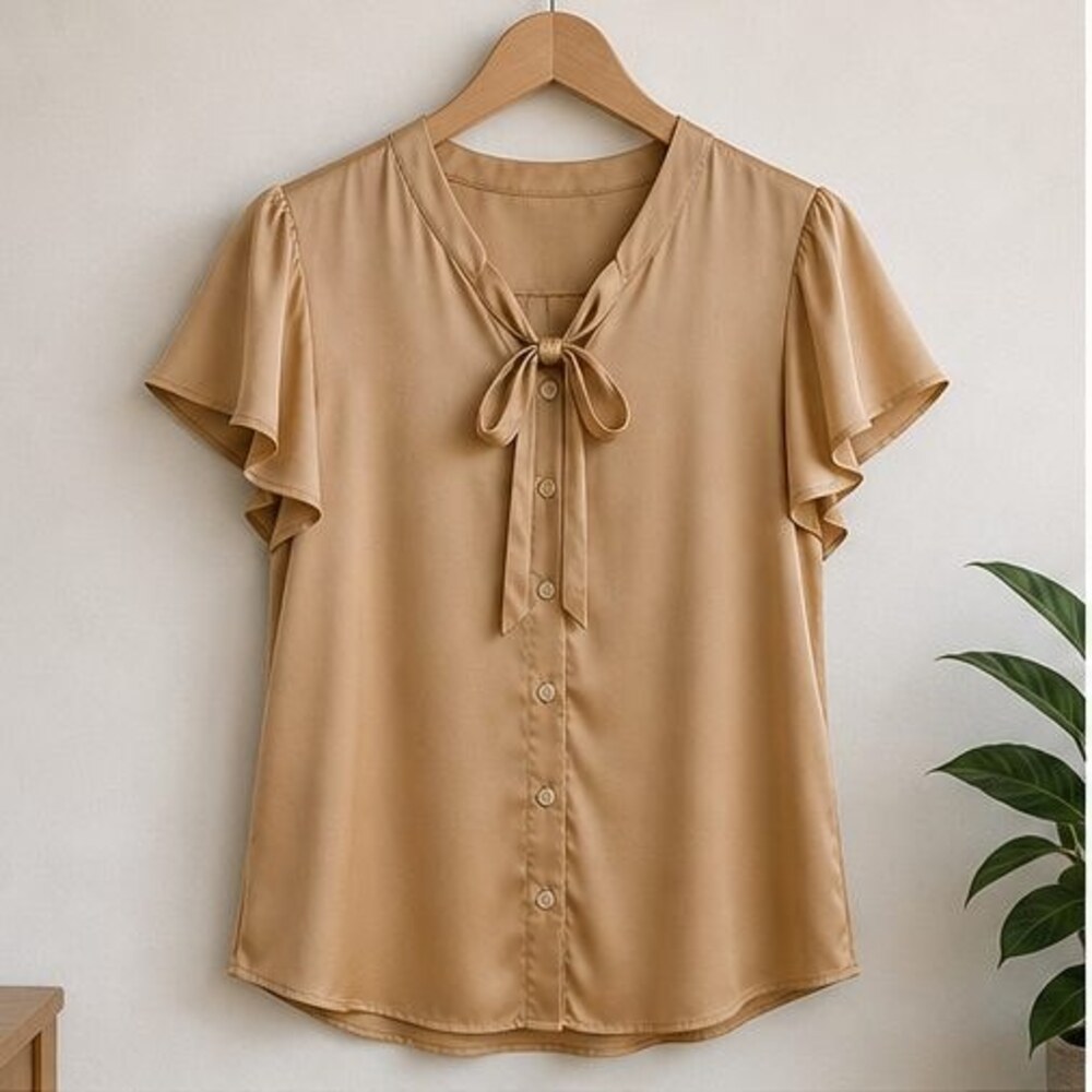 Camel V Neck Top